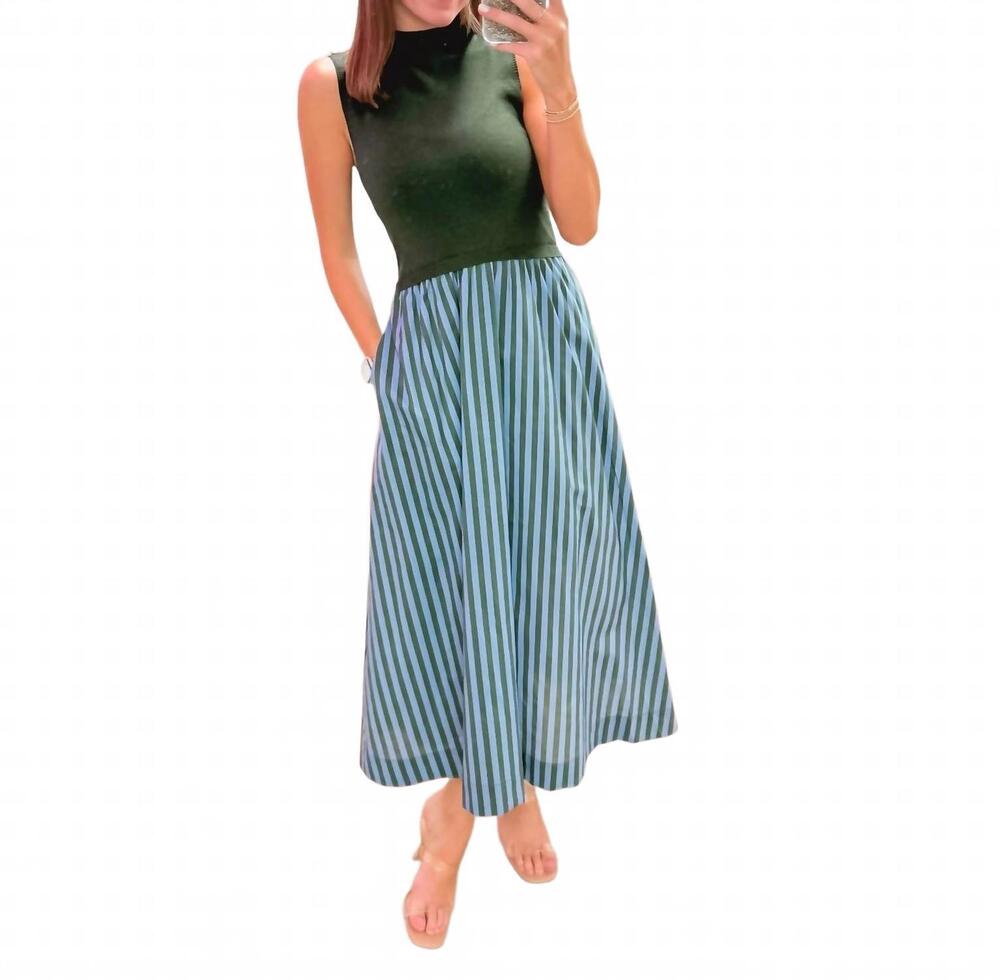 NEW ENTRO striped melody midi dress in hunter green